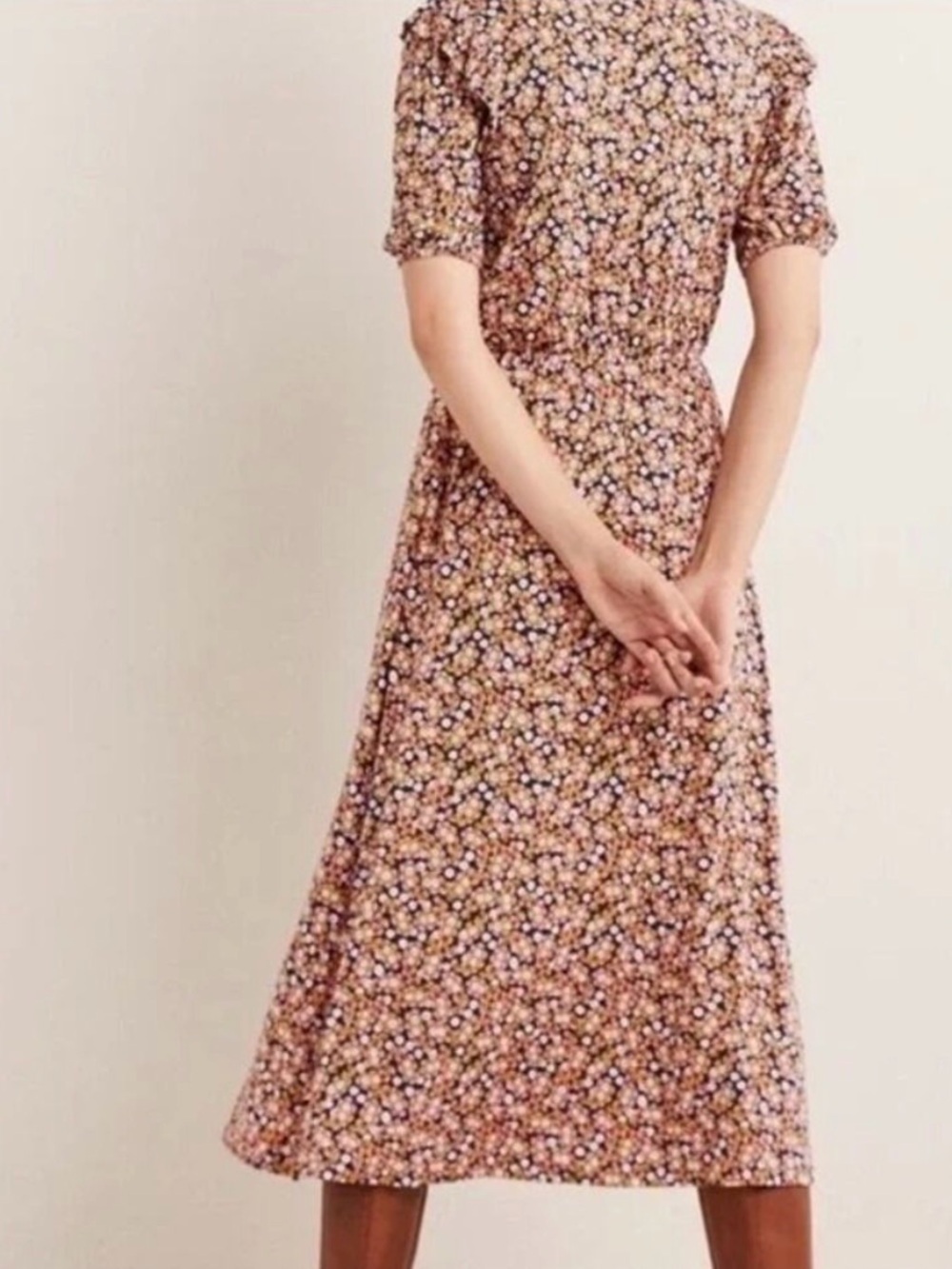 BODEN Paisley Print Ruffle Jersey Midi Dress Citronelle Multi 4L - Picture 4 of 12